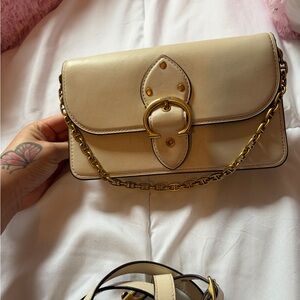 Cream Leather Chain Shoulder Bag - coach